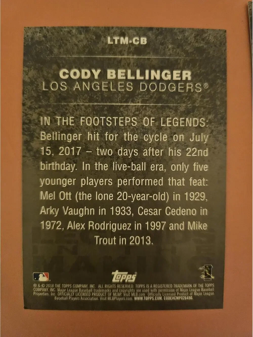 Cody Bellinger BLUE RC 2018 Topps Update Legends in the Making #LITM-CB RAW M